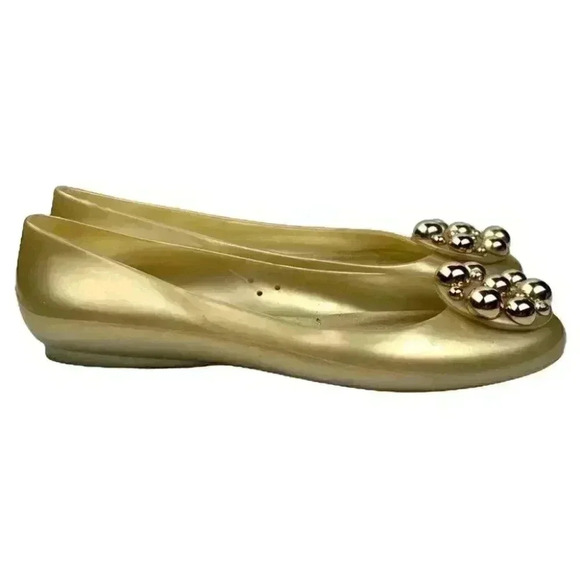 Stuart Weitzman womens ballet flats size 7 gold jelly Pearl balletcore beach - Picture 2 of 13